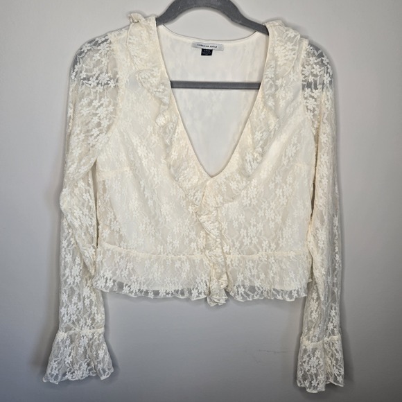 American Eagle Women S Small Lace Blouse Bridgerton Fairy Angelcore Coquette Top - Picture 2 of 12